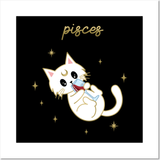 Pisces Holiday Kitty Cat Posters and Art